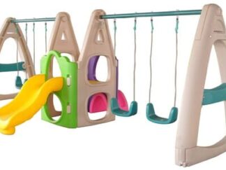 Indoor & Outdoor Plastic Playhouse with Slide and 4 Swings | Kids Activity | Size: 500x242x185 cm