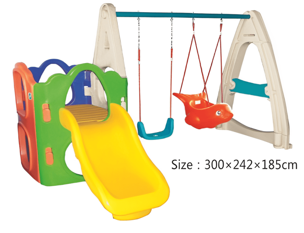 Indoor & Outdoor Plastic Playhouse with Slide and 2 Swings | Kids Activity | Size: 300x242x185 cm