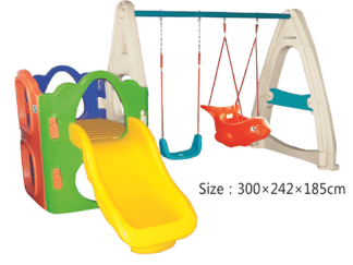 Indoor & Outdoor Plastic Playhouse with Slide and 2 Swings | Kids Activity | Size: 300x242x185 cm