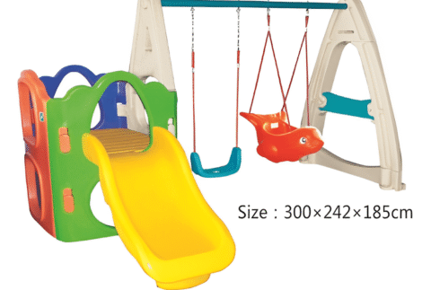 Indoor & Outdoor Plastic Playhouse with Slide and 2 Swings | Kids Activity | Size: 300x242x185 cm
