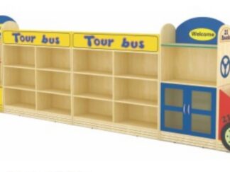 Kids Wooden Cabinet And Shelfs Multipurpose Organiser Set With Tour Bus Design size ;380X30X120CM
