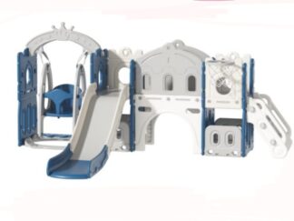 Indoor/Outdoor Slide & Swing Set (Blue & Gray) – Size: 221x165x122 cm
