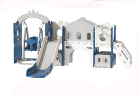 Indoor/Outdoor Slide & Swing Set (Blue & Gray) – Size: 221x165x122 cm