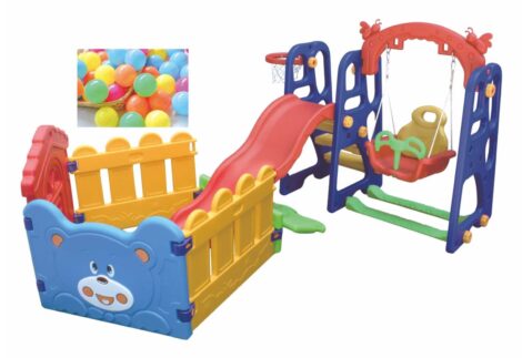 Indoor Ball Pool Playset with Slide, Swing & Basketball Net – Size: 170x158x130 cm