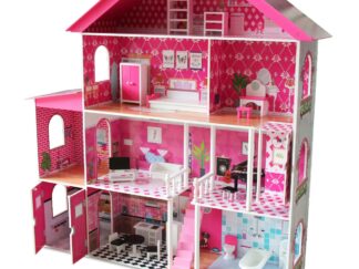 Big Wooden Dollhouse with Balcony & Stairs - 130×35×136 cm