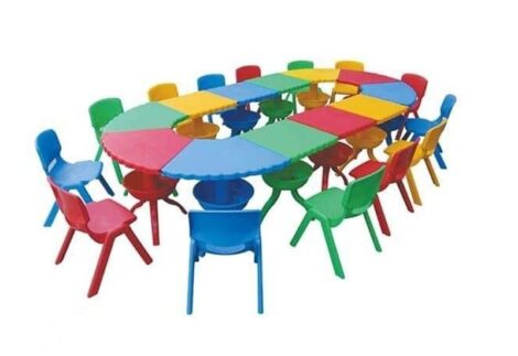 Indoor Colored Nursery School Furniture Plastic Tables.  size; 300x42x50cm