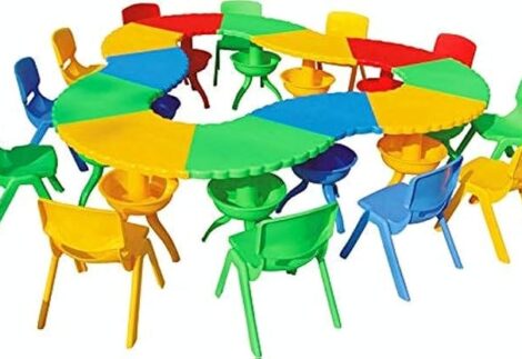 Indoor Colored Nursery School Furniture Plastic Tables  size ;  220x210x50cm