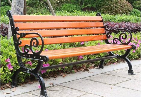 Outdoor garden bench terrace benches, Weatherproof and anticorrosive solid wood slat gap bench, Reinforced metal bench for adults and children with 2-3 seats, Easy to assemble. Size; 150x61x76 cm