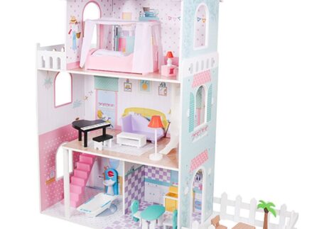 Big Wooden Dollhouse with Balcony & Stairs - 110×33×120 cm