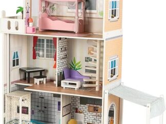 Big Wooden Dollhouse with Balcony & Elevator - 110×33×120 cm