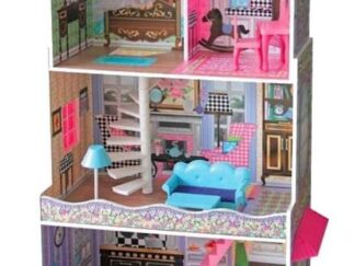 Big Wooden Dollhouse with Balcony & Stairs - 74×30×110 cm