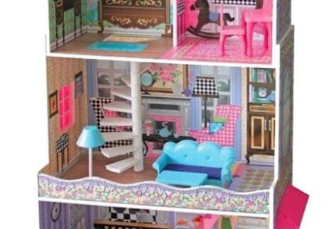 Big Wooden Dollhouse with Balcony & Stairs - 74×30×110 cm