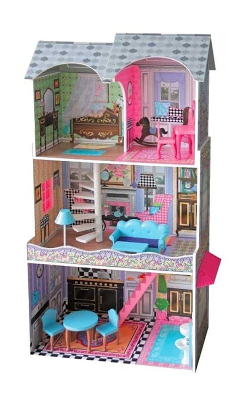 Big Wooden Dollhouse with Balcony & Stairs - 74×30×110 cm
