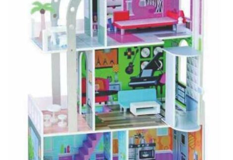 Big Wooden Dollhouse with Balcony & Elevator - 70×30×110 cm