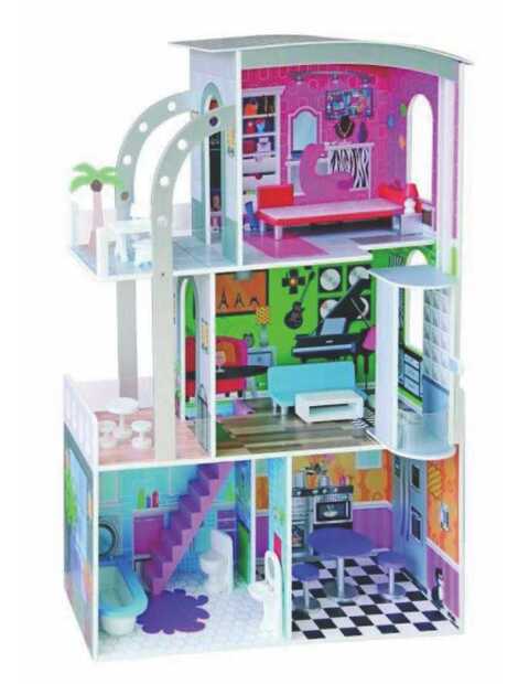 Big Wooden Dollhouse with Balcony & Elevator - 70×30×110 cm