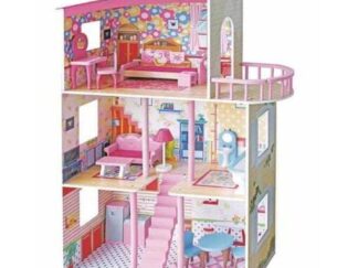 Big Wooden Dollhouse with Balcony & Stairs - 75×30×110 cm