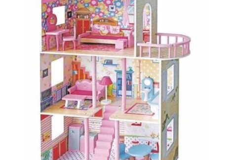 Big Wooden Dollhouse with Balcony & Stairs - 75×30×110 cm