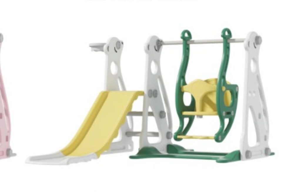 Indoor Slide & Swing Set with Basketball Hoop – Size: 152x115x88 cm