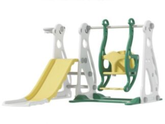 Indoor Slide & Swing Set with Basketball Hoop – Size: 152x115x88 cm