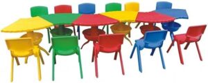 INDOOR COLORED NURSERY SCHOOL FURNITURE PLASTIC TABLES SIZE ;126X49X50CM