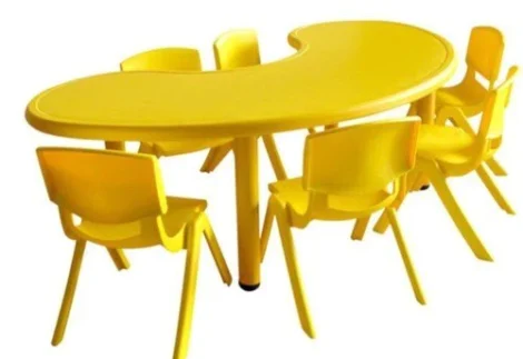 Kindergarten Kids Eating Desk, Moon shape Table- size; 165x87x54-cm