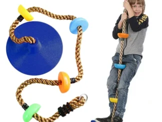 Red Disc Swing Seat with Rope Knots – Indoor/Outdoor Playground Accessory – 30×30×100 cm