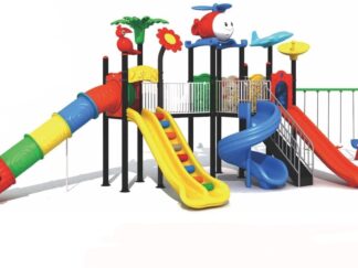 Big Outdoor Playground Set – 4 Slides, 3 Swings & Climbing Net – Heavy Duty – Size 1150x360x390 cm