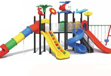 Big Outdoor Playground Set – 4 Slides, 3 Swings & Climbing Net – Heavy Duty – Size 1150x360x390 cm
