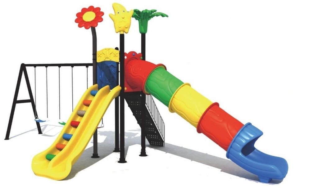 Outdoor Playground Toy – 3 Swings, 2 Slides & Climbing Set – Play Zone – Size 735x405x270 cm