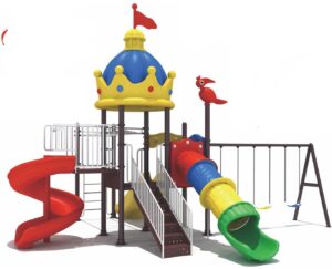 BIG OUTDOOR HEAVY DUTY PLAYGROUND SET FOR KIDS, 3 SLIDES, 3 SWINGS AND MONKEY BAR.; 640X590X420CM
