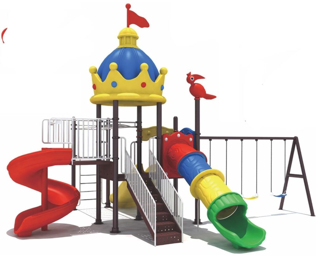 Big Outdoor Heavy Duty Playground Set for Kids – 4 Slides, 3 Swings & Monkey Bar – Size: 640x590x420 cm