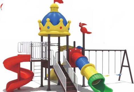 Big Outdoor Heavy Duty Playground Set for Kids – 4 Slides, 3 Swings & Monkey Bar – Size: 640x590x420 cm