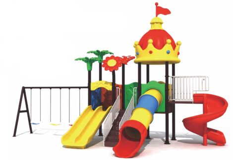 Outdoor Heavy Duty Playground Set for Kids – 4 Slides & 3 Swings – Size: 1000x480x420 cm