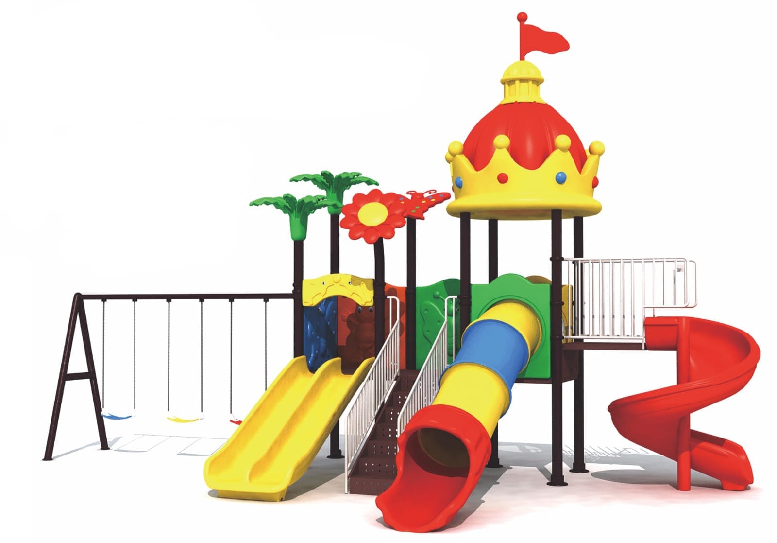 Outdoor Heavy Duty Playground Set for Kids – 4 Slides & 3 Swings – Size: 1000x480x420 cm