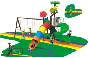 OUTDOOR PLAYGROUND TOY WITH 3 SWINGS AND 3 SLIDES, PLAY SET SIZE ; 400X350X350CM