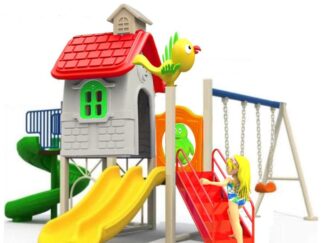 Outdoor Playground Toy – 3 Slides & 2 Swings – Sturdy Backyard Set – Size 580x500x280 cm