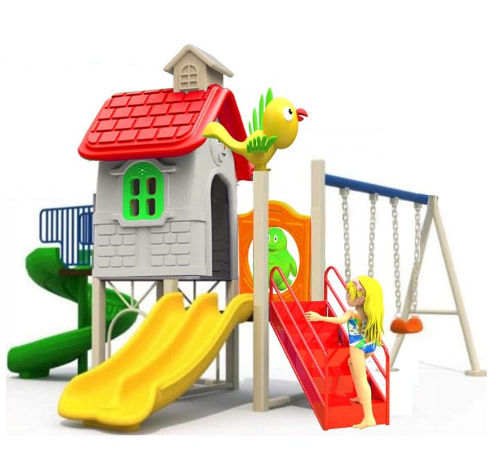 Outdoor Playground Toy – 3 Slides & 2 Swings – Sturdy Backyard Set – Size 580x500x280 cm