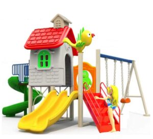 OUTDOOR PLAYGROUND TOY FOR KIDS WITH 3 SLIDES AND 3 SWINGS SIZE ; 580X500X280CM