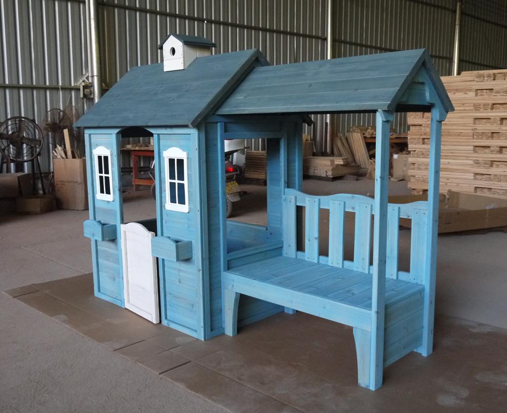 Wooden Playhouse for Kids – Outdoor Toy with Door, Windows, Bench & Accessories – Size: 204×93×173 cm - Image 3