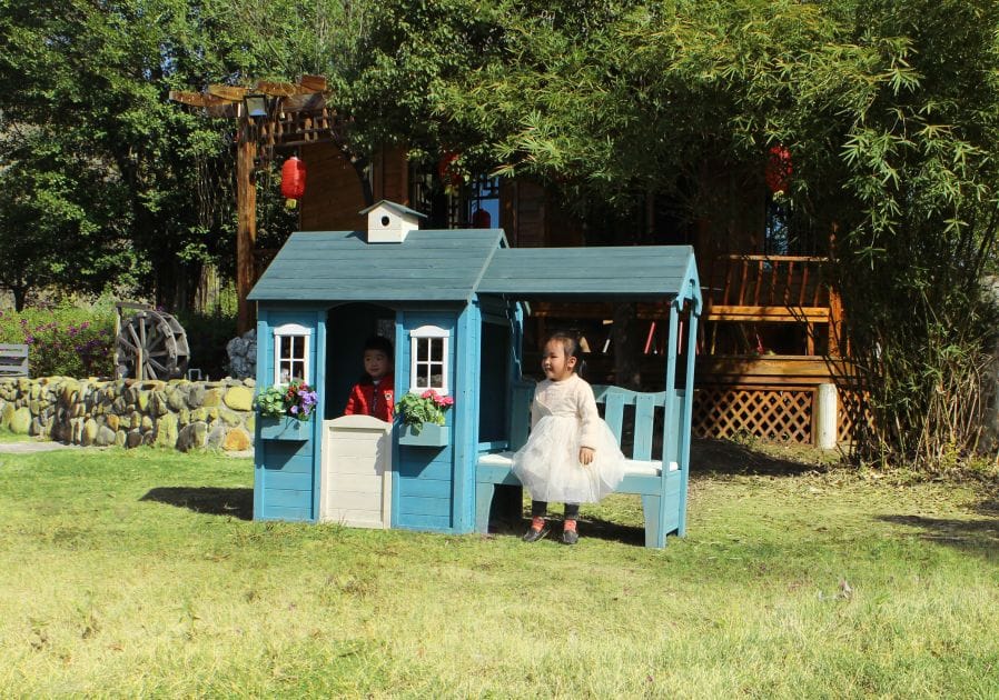 Wooden Playhouse for Kids – Outdoor Toy with Door, Windows, Bench & Accessories – Size: 204×93×173 cm - Image 2
