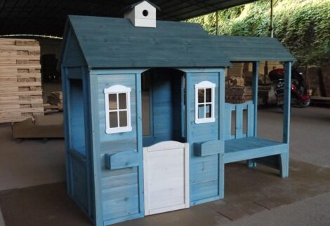 Wooden Playhouse for Kids – Outdoor Toy with Door, Windows, Bench & Accessories – Size: 204×93×173 cm