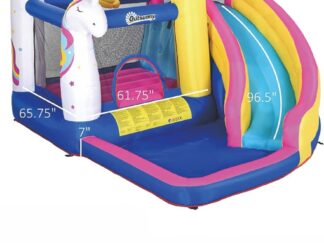5-in-1 Unicorn Inflatable Bounce House - Slide, Wall, Water Gun, Basketball Hoop & More - Size: 380×320×210 cm