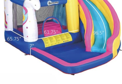 5-in-1 Unicorn Inflatable Bounce House - Slide, Wall, Water Gun, Basketball Hoop & More - Size: 380×320×210 cm