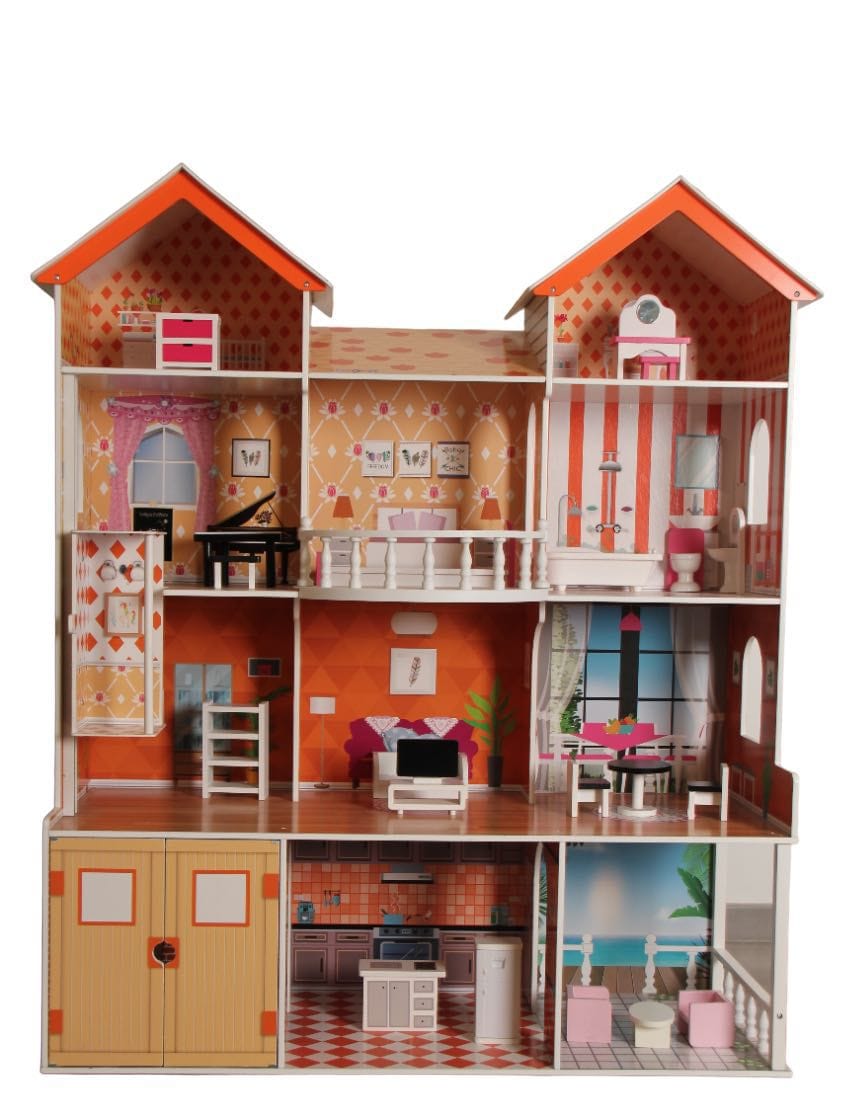Wooden Dollhouse for Kids - 45.5×17×126 cm