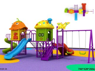 Outdoor Playground for Kids – 4 Slides & 2 Swings – Bright Colorful Set – Size 740x420x260 cm