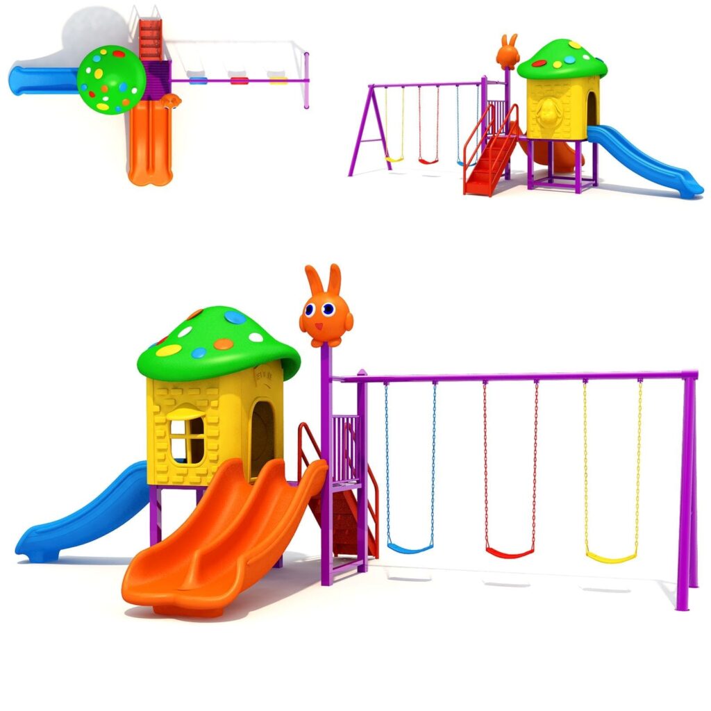 Outdoor Playground for Kids – 2 Slides & 3 Swings – Compact Activity Set – Size 620x310x260 cm