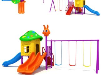 Outdoor Playground for Kids – 2 Slides & 3 Swings – Compact Activity Set – Size 620x310x260 cm