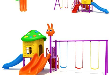 Outdoor Playground for Kids – 2 Slides & 3 Swings – Compact Activity Set – Size 620x310x260 cm