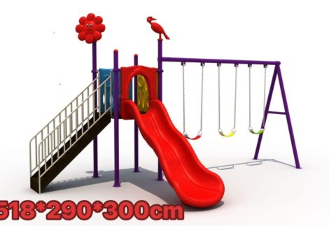 Outdoor Playground Toy – Single Slide & 3 Swings – All-in-One Play Set – Size 518x290x300 cm