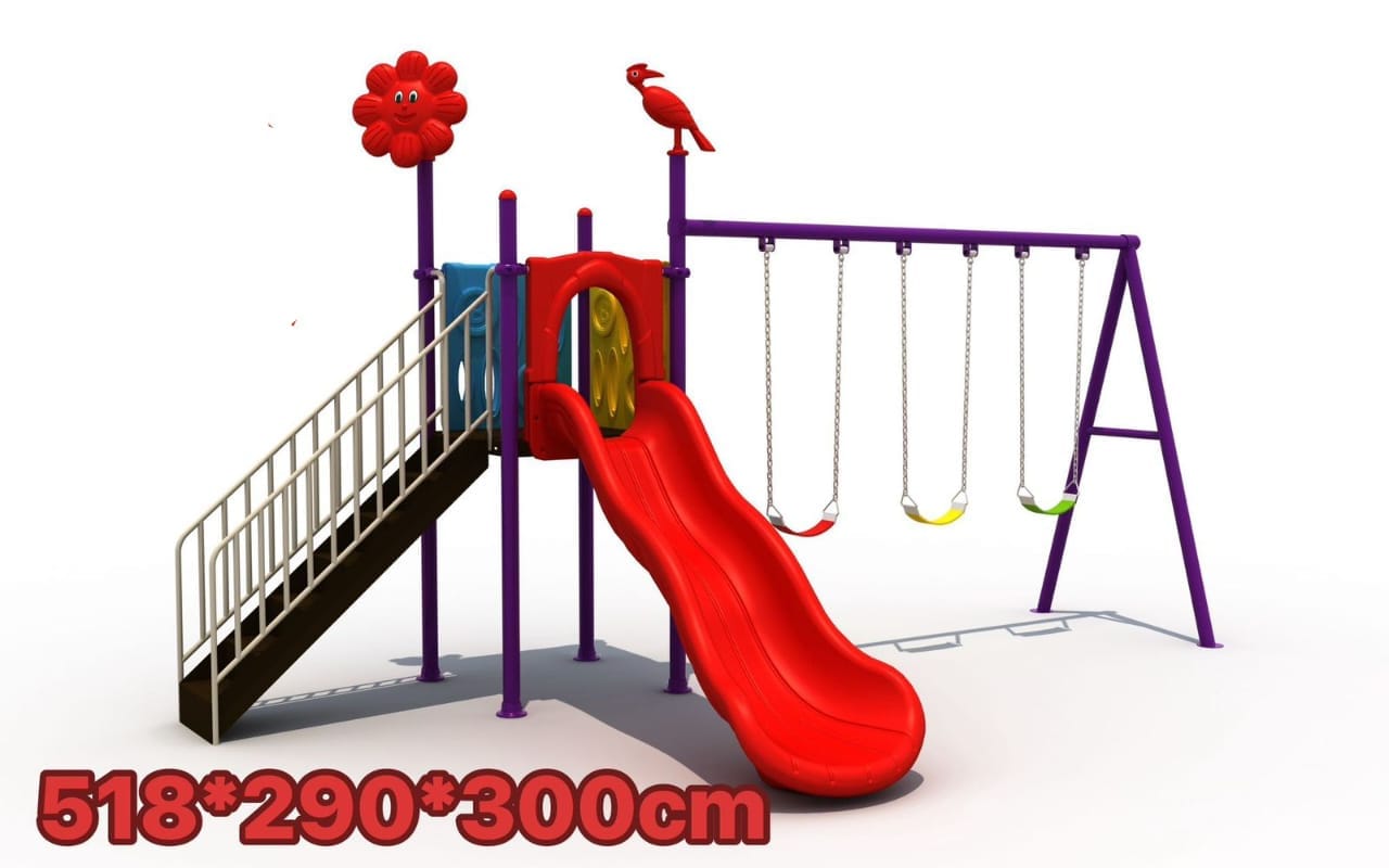 Outdoor Playground Toy – Single Slide & 3 Swings – All-in-One Play Set – Size 518x290x300 cm